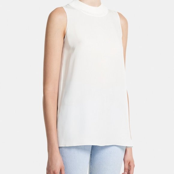 Theory Ivory Mock-neck Sleeveless Silk Top, Size L - Picture 4 of 5